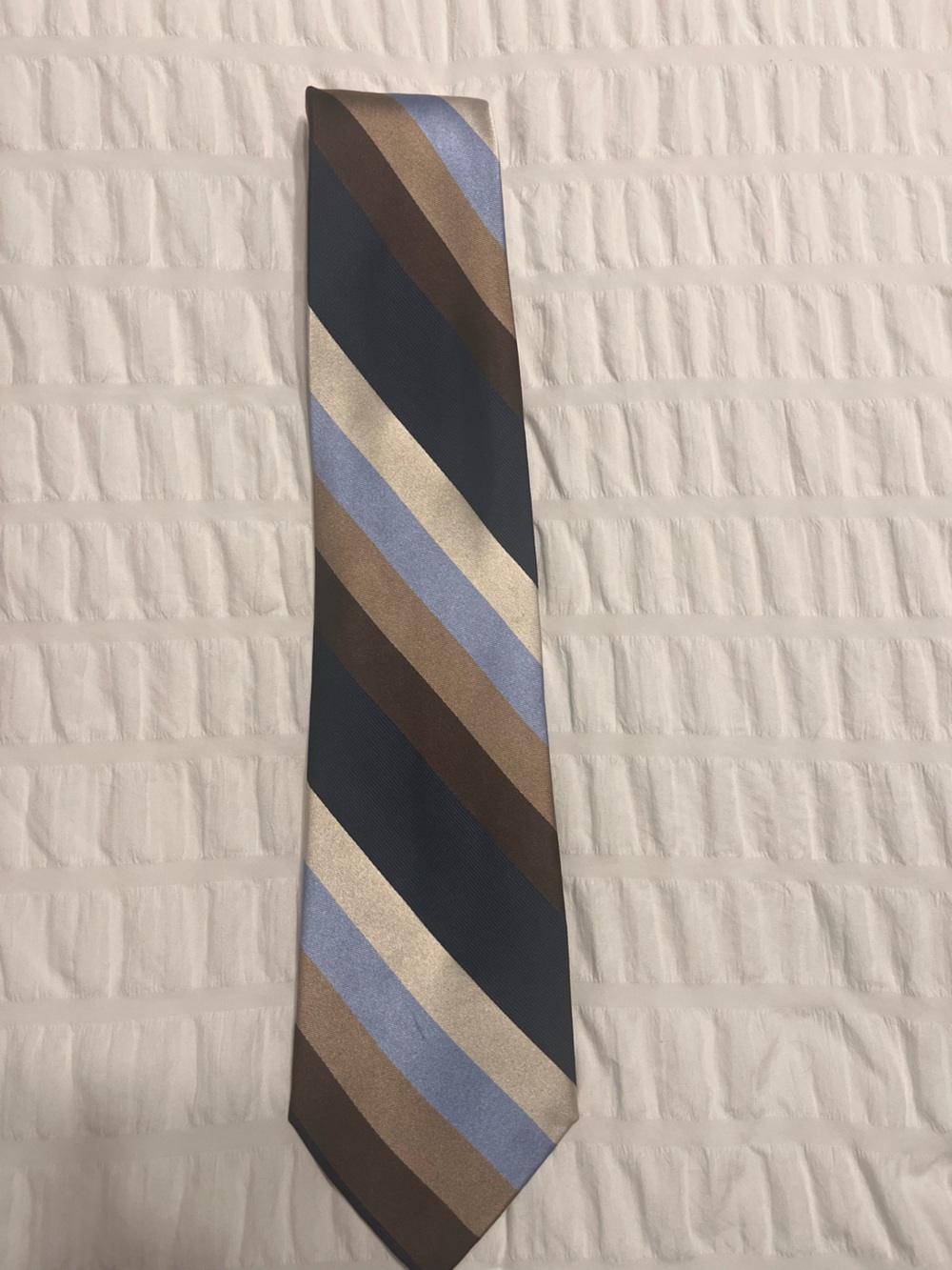 Nautica Navy, Brown, Light Blue & Gold Diagonal Stripe Tie